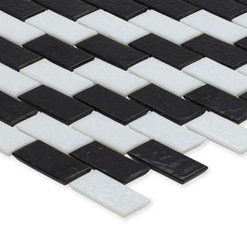 Onyx and White, 1" x 2" Subway Pattern Glass Tile