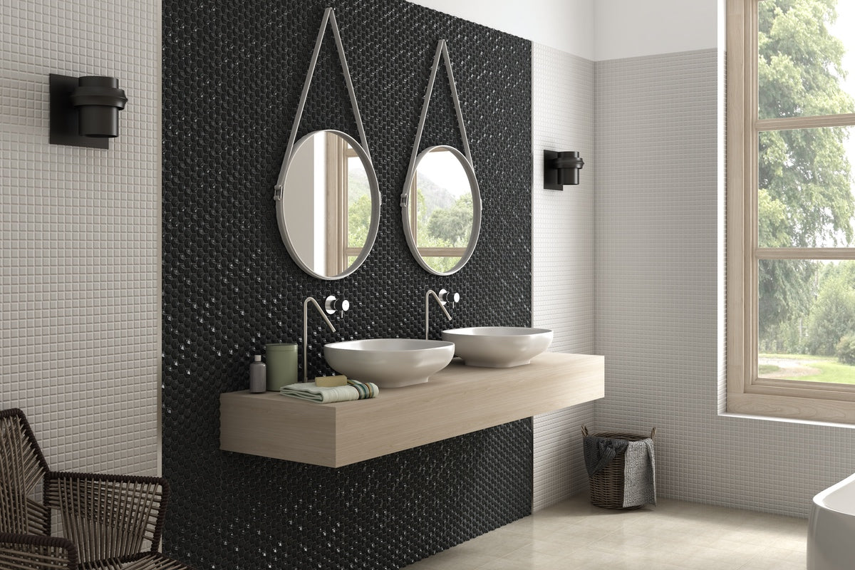 black hexagon tile