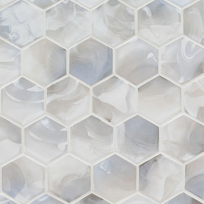 Akoya Pearl, Hexagon Glass Tile | Kitchen Backsplash & Bathroom Tile