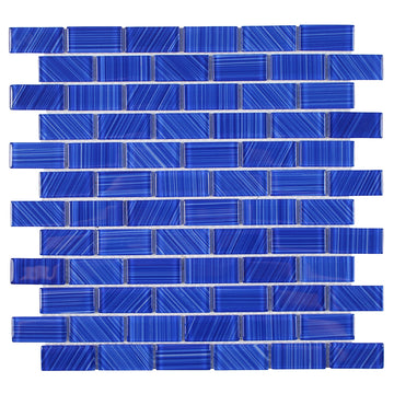 Striped Cobalt, 1" x 2" Mosaic Tile | TAESTRIBLACK12 | Glass Pool Tile