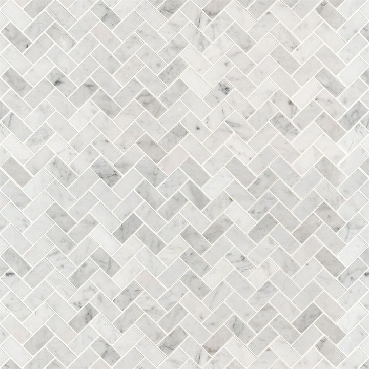 Carrara White 1" x 2" Herringbone | Stone Tile for Kitchen and Bath