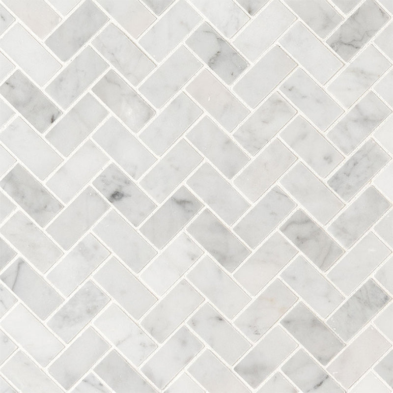 Carrara White 1" x 2" Herringbone | Stone Tile for Kitchen and Bath