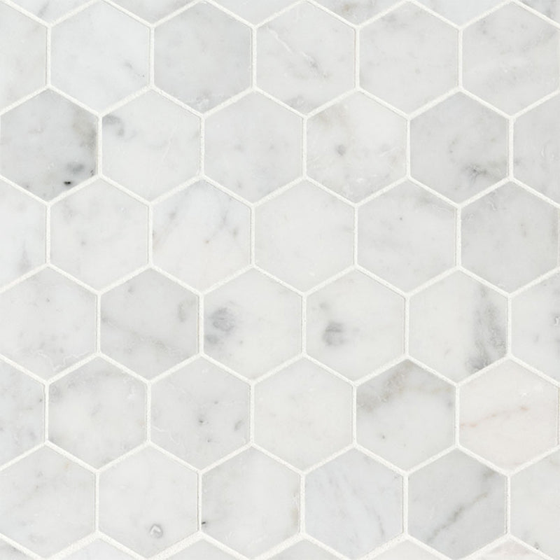 Carrara White, 2" Hexagon Mosaic | Stone Tile for Kitchen and Bath