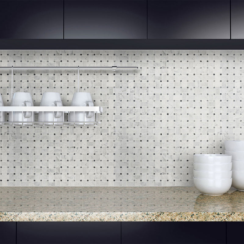 Carrara White Basketweave Pattern | Stone Tile for Kitchen and Bath