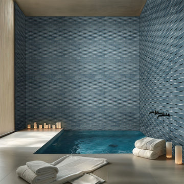 Convex Aqua, 2" x 10" Ceramic Tile | 3D Backsplash & Bathroom Tile