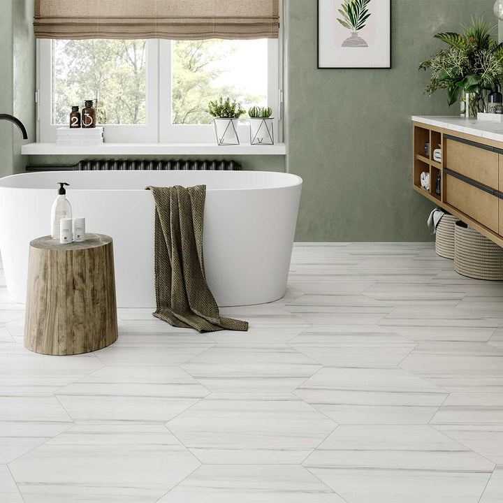 Dolomite Satin, Hexagon Porcelain Tile | Tesoro Floor & Wall Tile