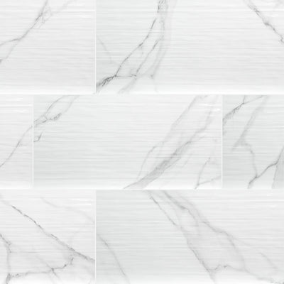 Dymo Statuary Stripe White, 12" x 24" Ceramic Tile | Backsplash Tile