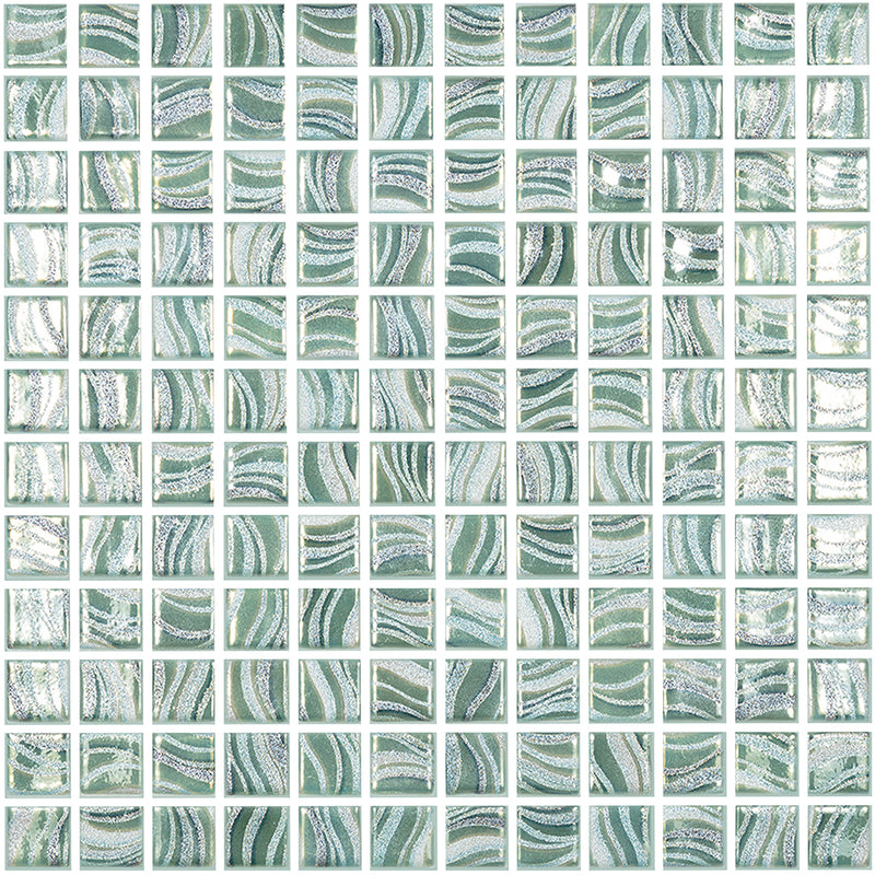 Glitter Jade, 1" x 1" Glass Tile | Mosaic Pool Tile by Vidrepur 