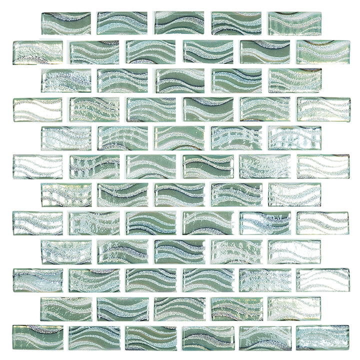 Glitter Jade, 1" x 2" Glass Tile | Mosaic Pool Tile by Vidrepur 