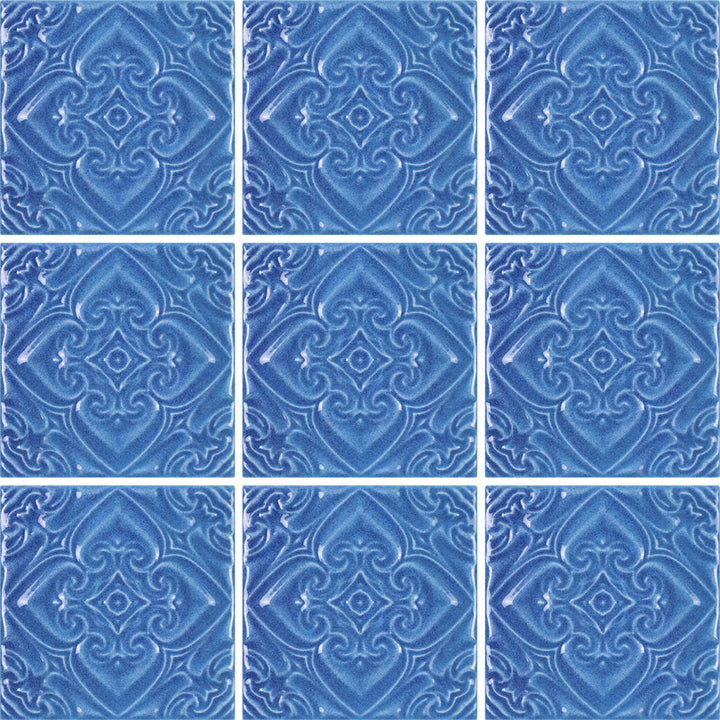 Indiano Azzurro, 6" x 6" Deco Tile | TONMELAINDDECO6 | Pool Tile