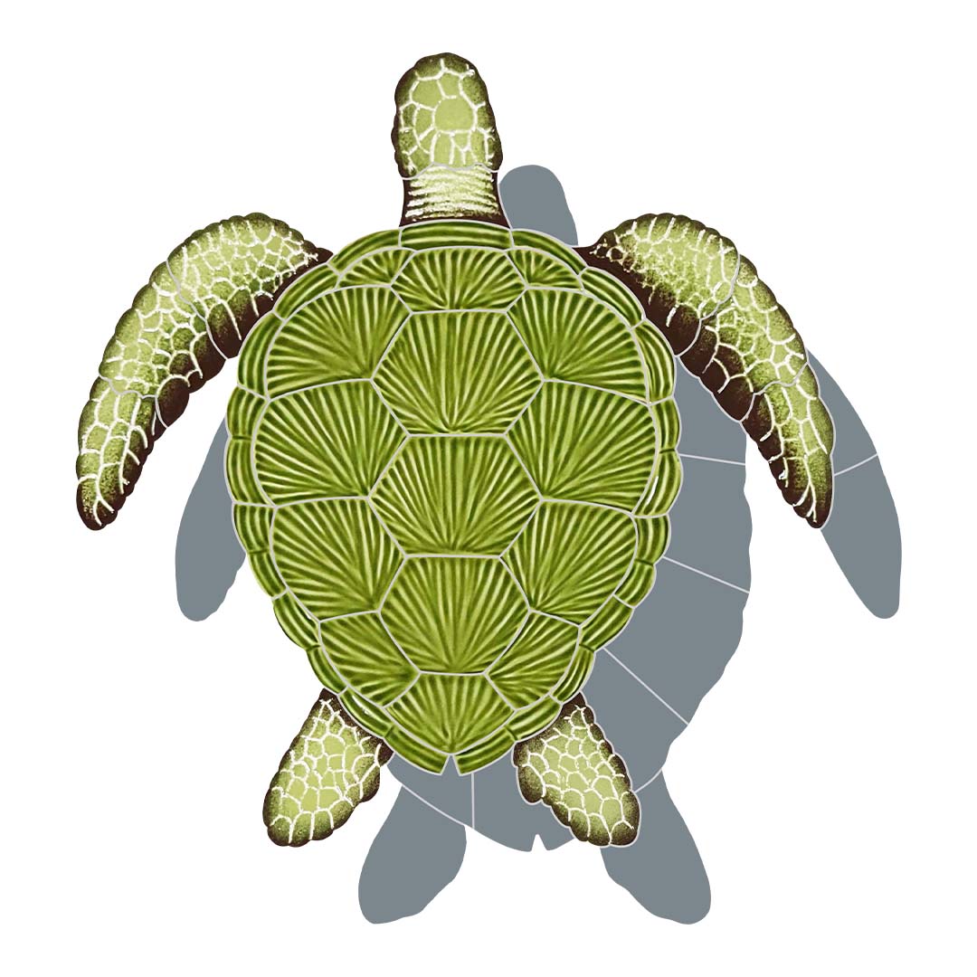 Loggerhead Turtle - Green wShadow | TLSGRES | Pool Mosaic – AquaBlu Mosaics