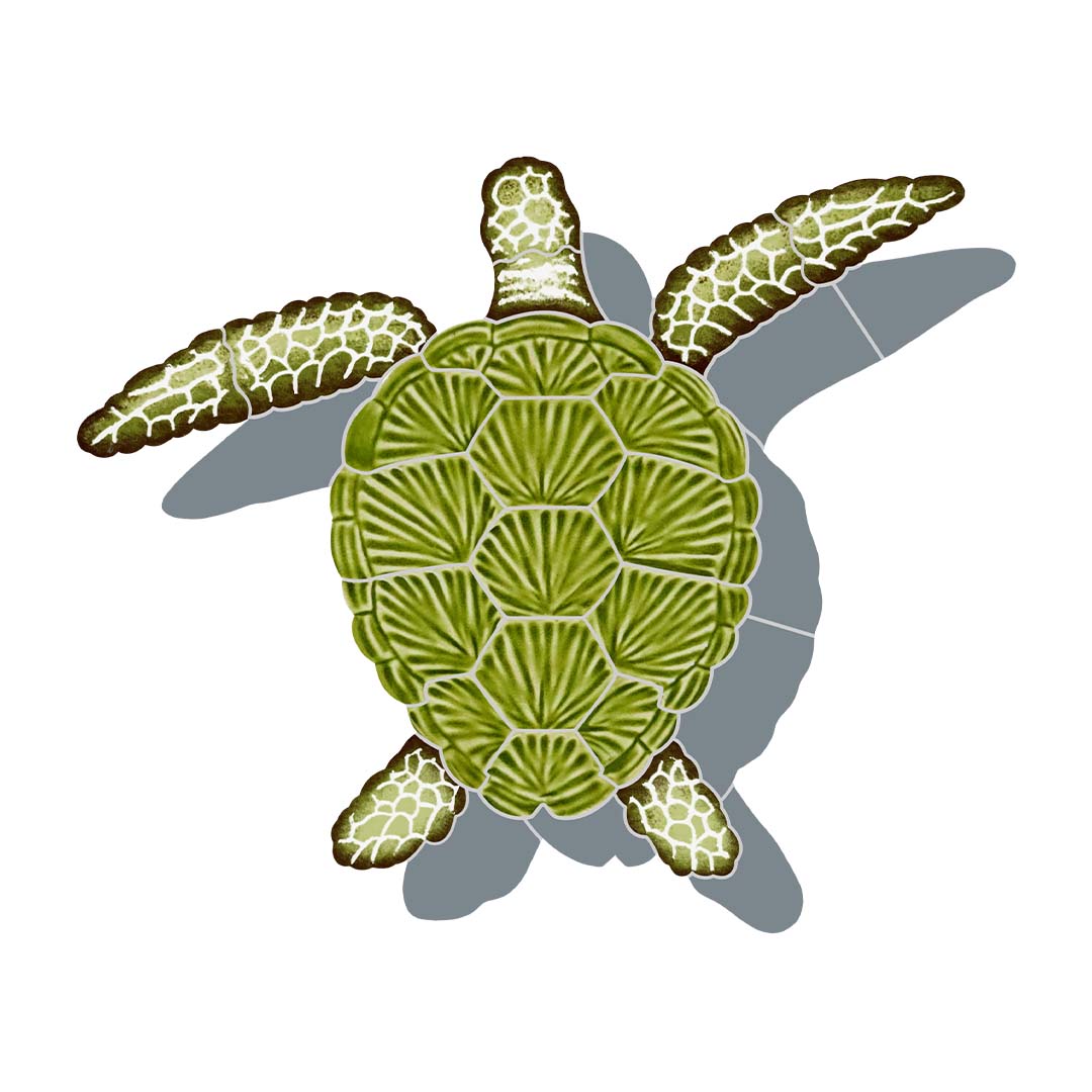 Loggerhead Turtle - Green wShadow | TLSGRES | Pool Mosaic – AquaBlu Mosaics