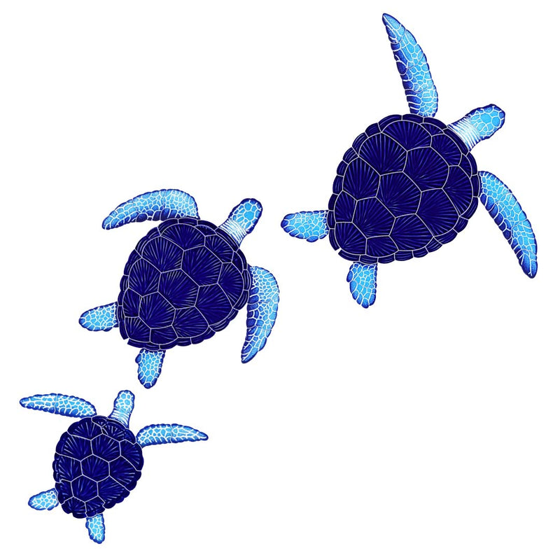 Loggerhead Turtle Group - Blue - Pool Mosaic