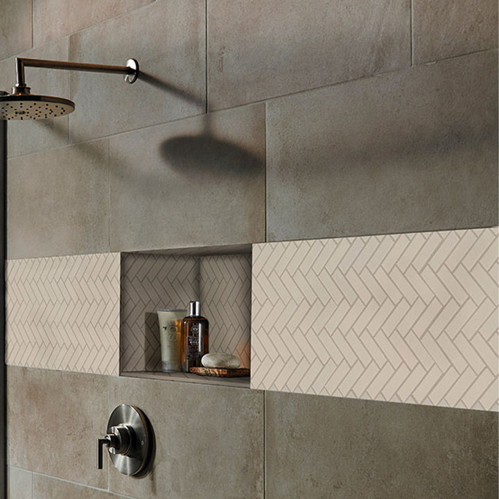 Almond, Herringbone Mosaic - Porcelain Tile