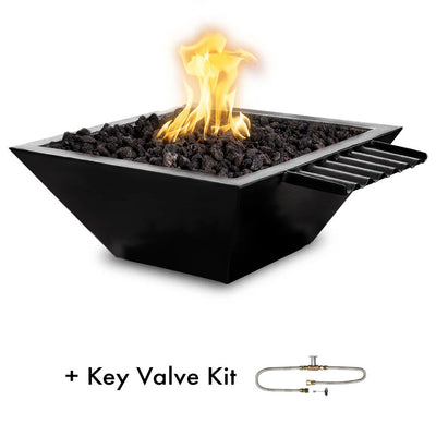 Maya 24" Fire and Water Bowl, Powder Coated Metal with Wave Scupper and Key Valve Kit - Black