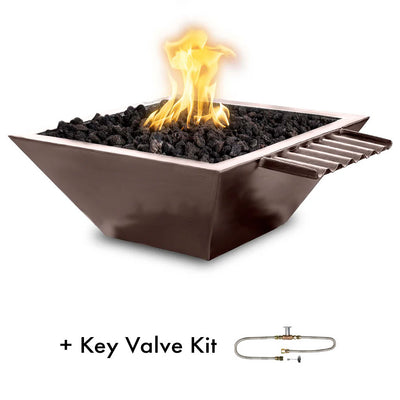 Maya 24" Fire and Water Bowl, Powder Coated Metal with Wave Scupper and Key Valve Kit - Java