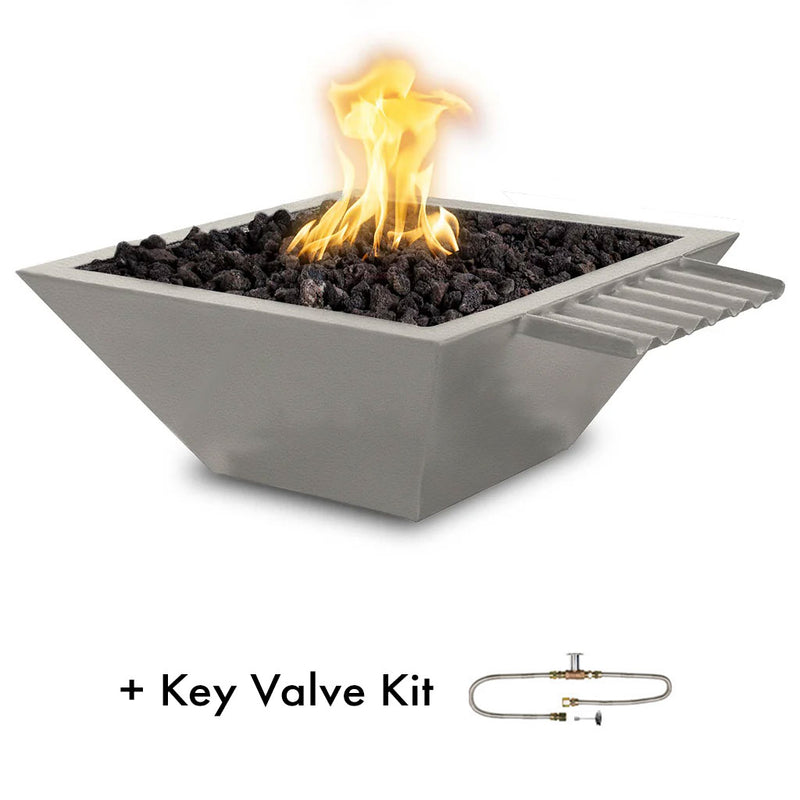 Maya 24" Fire and Water Bowl, Powder Coated Metal with Wave Scupper and Key Valve Kit - Pewter