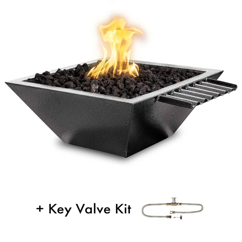 Maya 24" Fire and Water Bowl, Powder Coated Metal with Wave Scupper and Key Valve Kit - Silver Vein