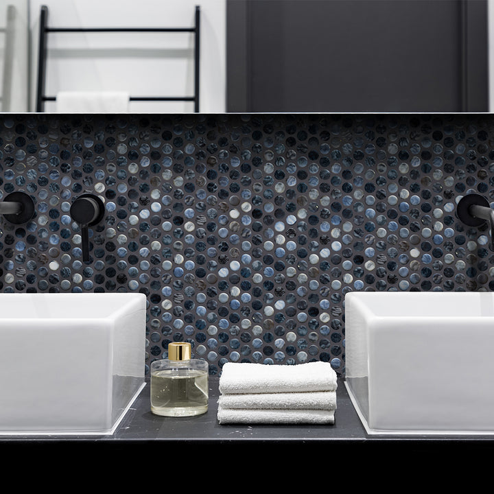 Arrecife Grey, Penny Tile | Glass Mosaic Tile by Aquatica