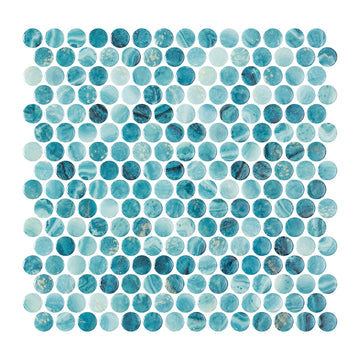 Forest Aqua, Penny Tile | Glass Mosaic Tile by Aquatica