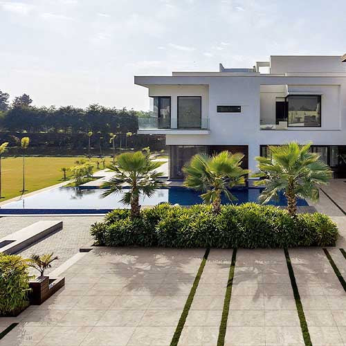 Outdoor living space with porcelain patio pavers