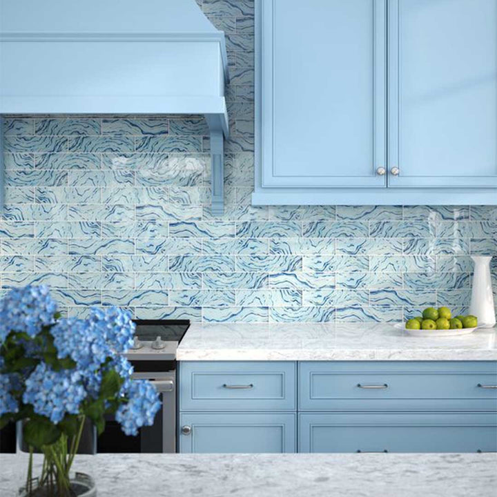 High Tide Sky Blue, 3" x 12" Glass Tile | Wall Tile by Anthology