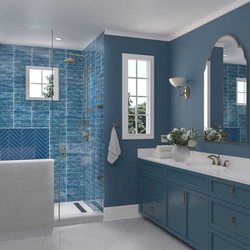 Ocean Sparkle Navy, 2" x 12" Glass Tile | Anthology Backsplash Tile