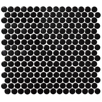 Black Matte, Penny Round Mosaic | Porcelain Tile by Fujiwa