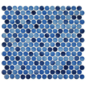 Ultramarine Blue, Penny Round Mosaic | Porcelain Tile by Fujiwa