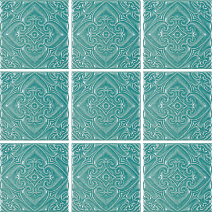 Pacifico Acquamarino, 6" x 6" Deco Tile | TONMELAPACDECO6 | Pool Tile