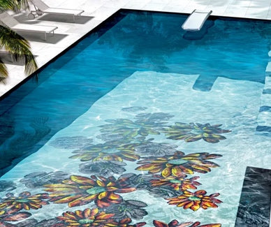 custom pool mosaic in swimming pool