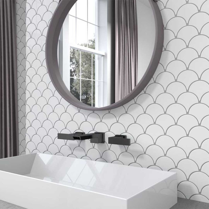 Porcelart White Glossy, Fish Scale  Porcelain Tile | Anthology