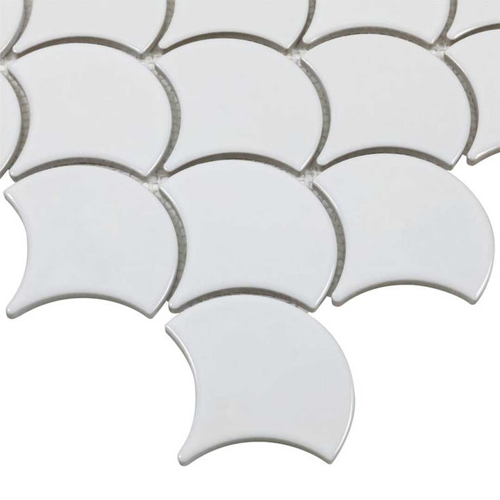 Porcelart White Glossy, Fish Scale  Porcelain Tile | Anthology