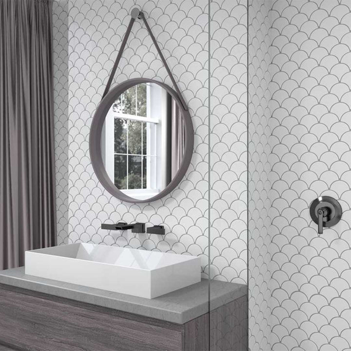 Porcelart White Glossy, Fish Scale  Porcelain Tile | Anthology