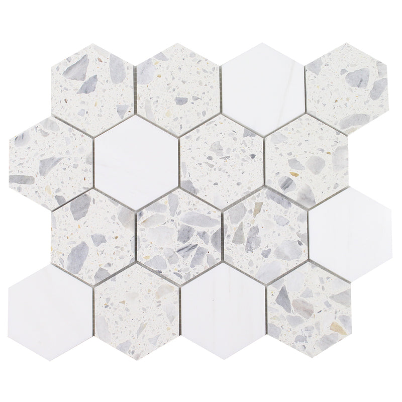 Venice Blue Hexagon Dolomite Terrazzo | Stone Tile by Tesoro