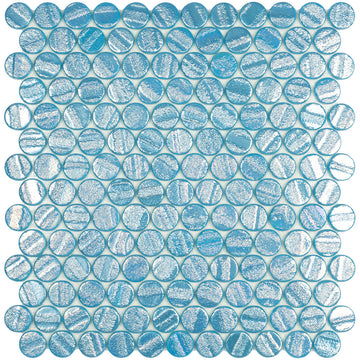 Laguna Light Blue Circle - Glass Penny Round Mosaic Tile