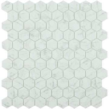 Calacatta Grey Brillo, Hexagon Glass Tile | Mosaic Tile by Vidrepur 