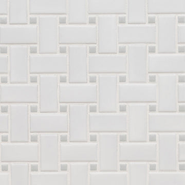 White and Gray, Basketweave Mosaic | Porcelain Kitchen and Bath Tile