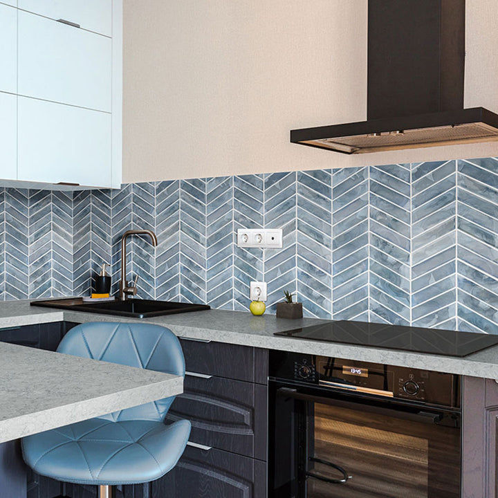 Blue Shimmer Chevron, Glass Tile | Kitchen & Bathroom Tile by MSI