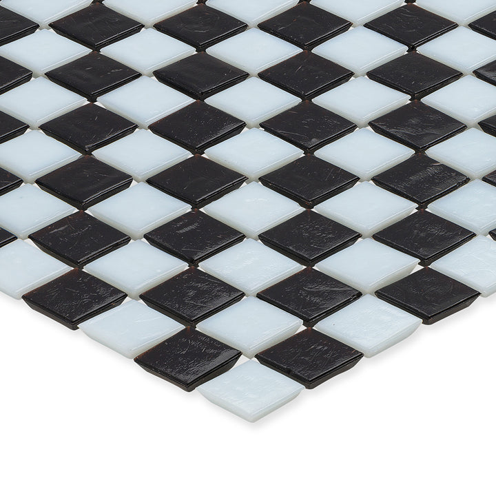 Onyx and White, 1" x 1" Checkerboard Pattern Glass Tile