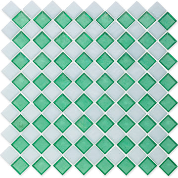 Malachite and White, 1" x 1" Diamond Pattern Glass Tile