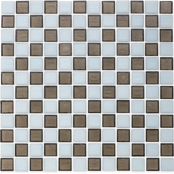 Ironstone and White, 1" x 1" Checkerboard Pattern Glass Tile