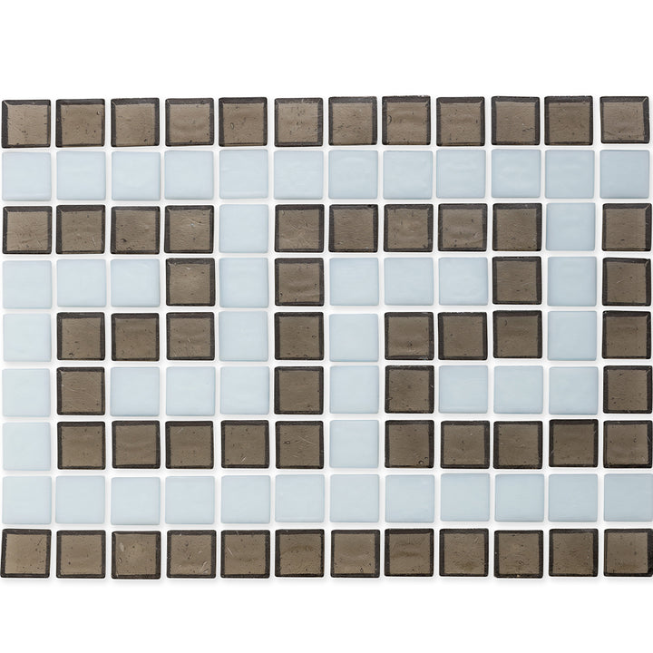 Ironstone and White, 1" x 1" Greek Key Pattern Glass Tile