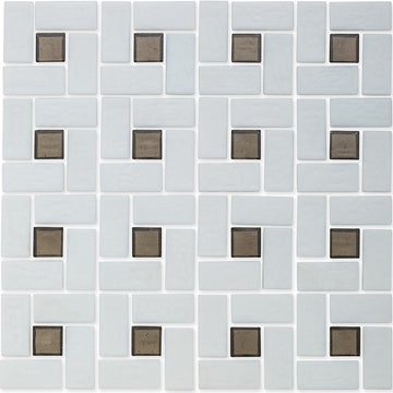 Ironstone 1" x 1" and White 1" x 2", Pinwheel Pattern Glass Tile