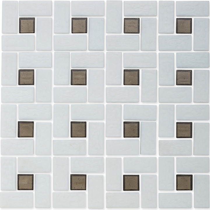 Ironstone 1" x 1" and White 1" x 2", Pinwheel Pattern Glass Tile