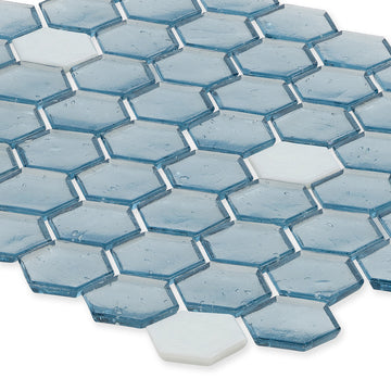 Aquamarine with White Dot, Hex Dot Pattern Glass Tile