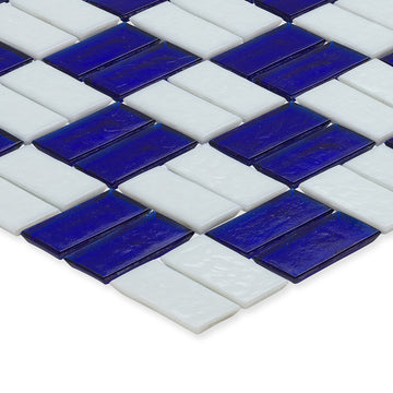 Sapphire and White, 1" x 1" Greek Key Pattern Glass Tile