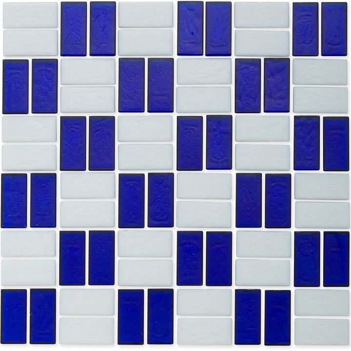 Sapphire and White, 1" x 1" Greek Key Pattern Glass Tile