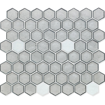 Moonstone with White Dot, Hex Dot Pattern Glass Tile