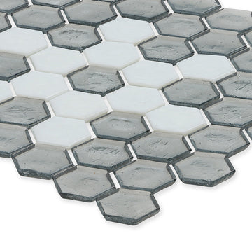 Moonstone with White Snowflake, Hex Snowflake Pattern Glass Tile